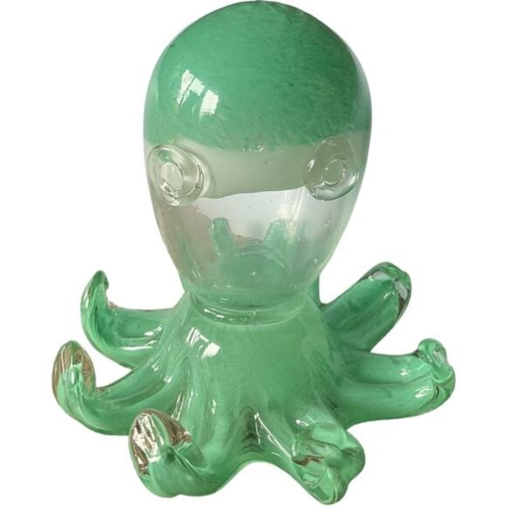 Green Glass Octopus Figurine Paperweight Hand-Blown Decorative Art Sculpture